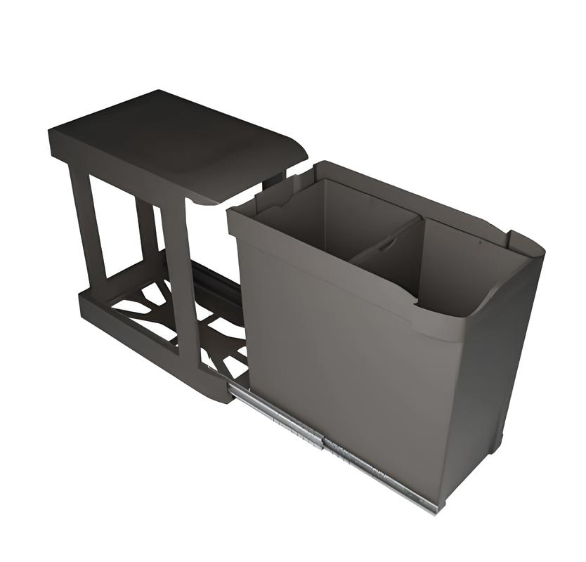 Контейнеры для мусора выдвижные, 2х14л, 260x452x442, пластик, темно-серый, Gollinucci