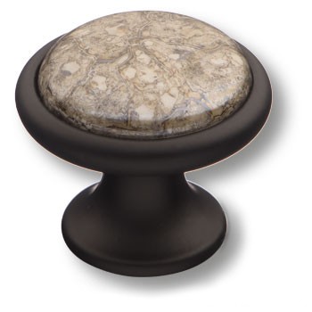 Ручка-кнопка, 3008-85-L GREY, d=35мм, металл/керамика, чёрный/бежевый с паутинкой