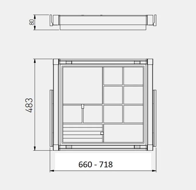 Корзина с органайзером в шкаф на 600мм, 485х560х85мм, полное выдвижение, с доводчиком, черная