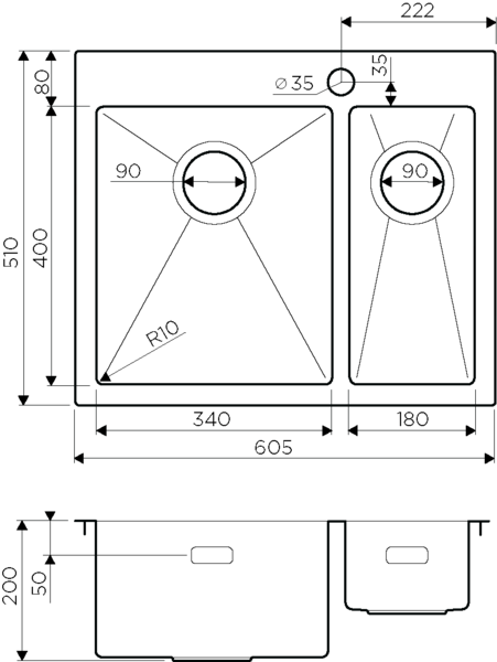 Мойка Akisame 60-2-IN-L, нержавеющая сталь, нержавеющая сталь