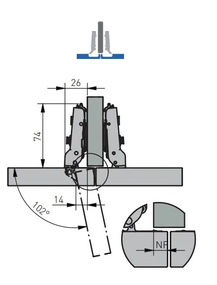 GTV Петля Silento Pro полунакладная, для алюм. рамок, с клипом, с планкой 0мм, доводч 2way, БЕЗ евро