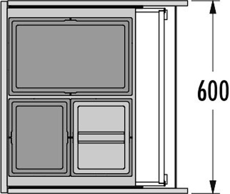 Система сортировки "Triple XL 60", 2х13л, 1х28л, 400х402мм, в шкаф 600мм, в готовый ящик, графит