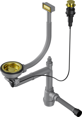 Арматура для одночашевых моек WK-1-A-LG, прямоуг. перелив, клапан-автомат, светлое золото