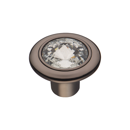 Ручка-кнопка с кристаллами, CRL35 BN, 28х28х24мм, металл, черный хром