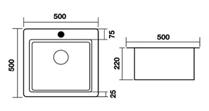 Мойка Онега 50, 500х500х220мм, нержавеющая сталь SUS 304, 1 отверстие, брашированный черный, HISSEN