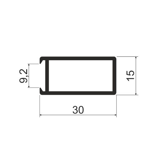 Штанга прямоугольная под уплотнитель, РАСПИЛ L=1800мм, серебро