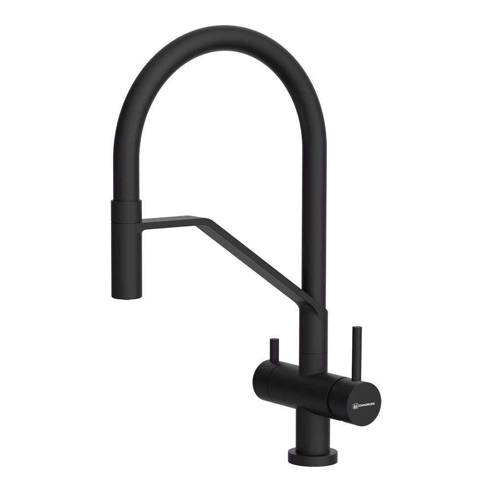 Смеситель Akeno-GB-BL, латунь, графит/черный гибкий шланг