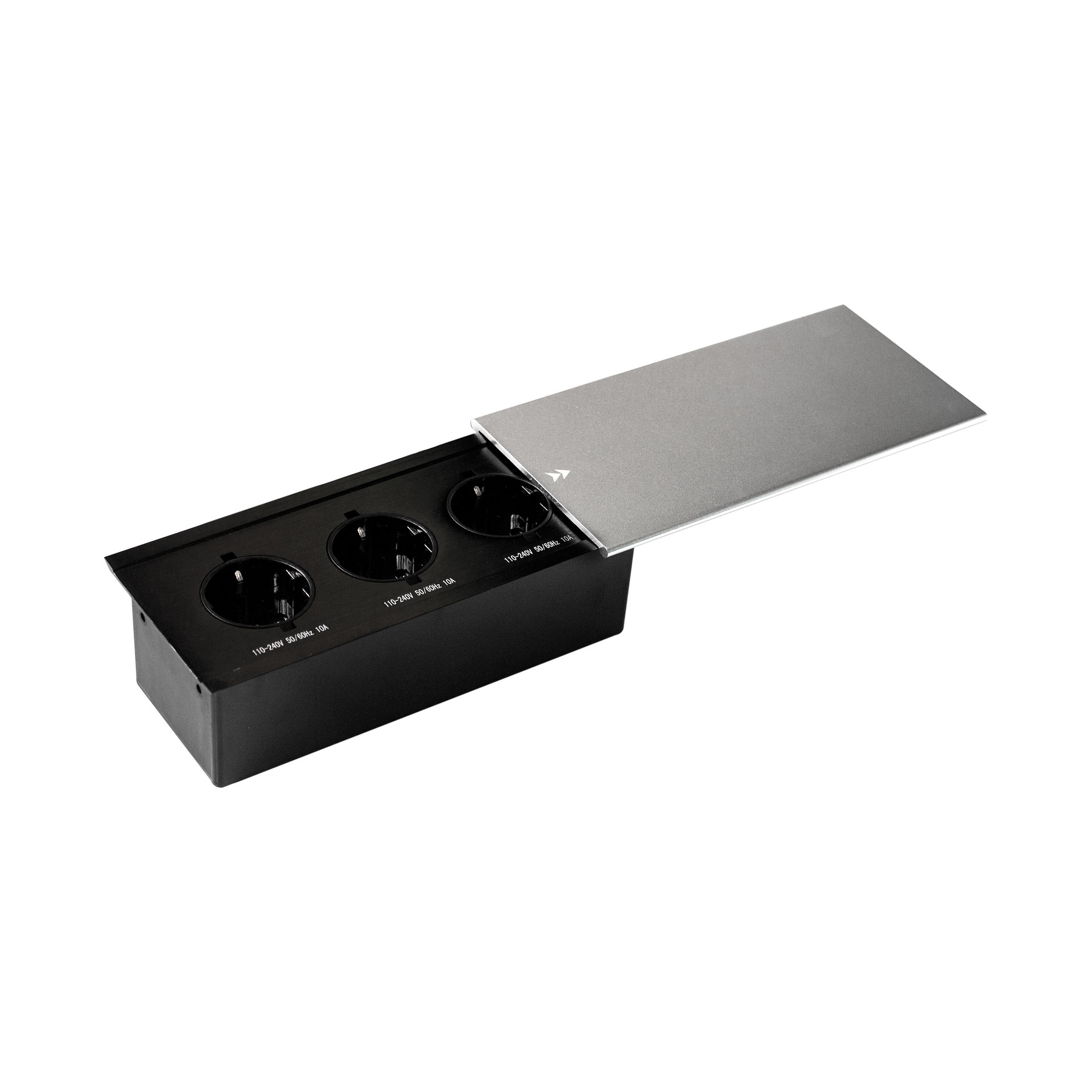 Встраиваемая, 3хEURO, сдвижн. крышка, серебро, усовое заземл., алюминий/железо, JX-719J