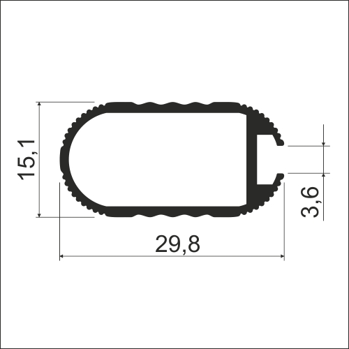 Штанга овальная под уплотнитель, РАСПИЛ L=5000мм, серебро