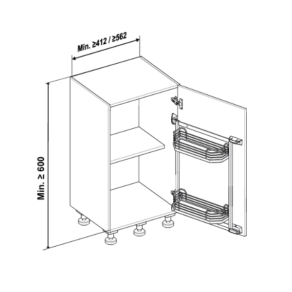 Стеллаж выкатной Тандем Сайд, 2 полки, 600х450мм, в базу на 450мм, антрацит, Kessebohmer