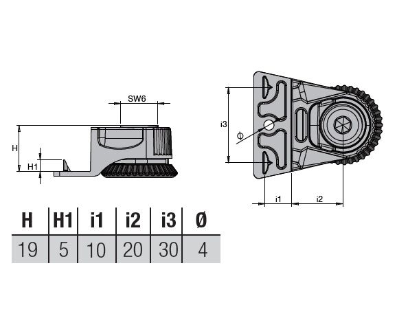 Опора регулируемая с шипами, регулировка 19мм, Permo/250