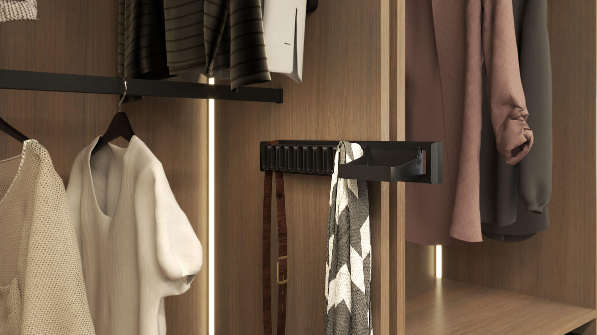 Вешалка для галстуков и ремней, 450мм, D 475 мм, выдвиж, с полкой, черный, Kessebohmer