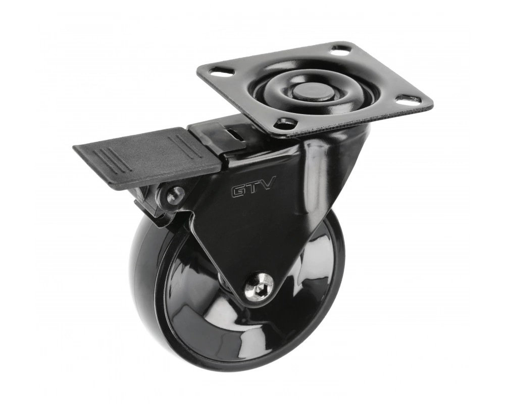 Опора колесная с площадкой, d=75мм, со стопором, черный, 64кг/шт, GTV