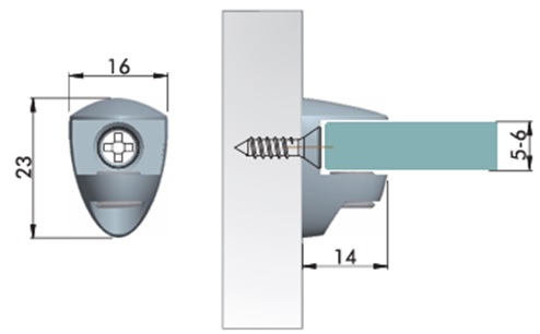 Полкодержатель для стекла 5-6мм, накладной, толщина задней стенки 3мм, никель, "овал", CMF