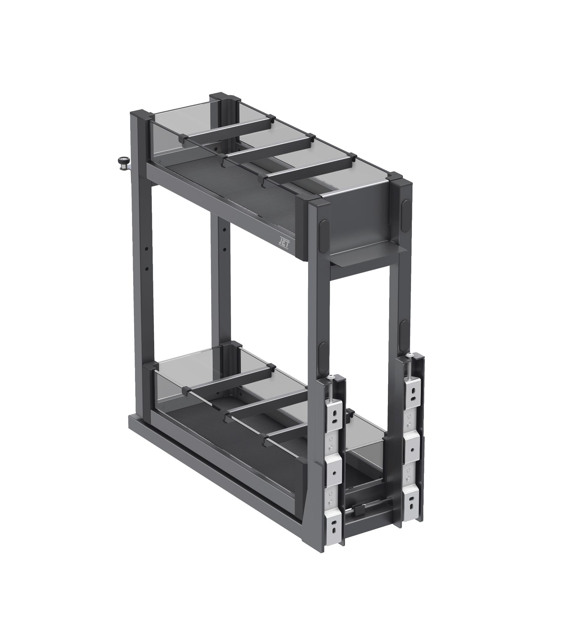 Корзина 150мм, 2 яруса, 108x467x500мм, ниж. дон. крепл., полн. выдв., с доводчиком, антрацит, Jet