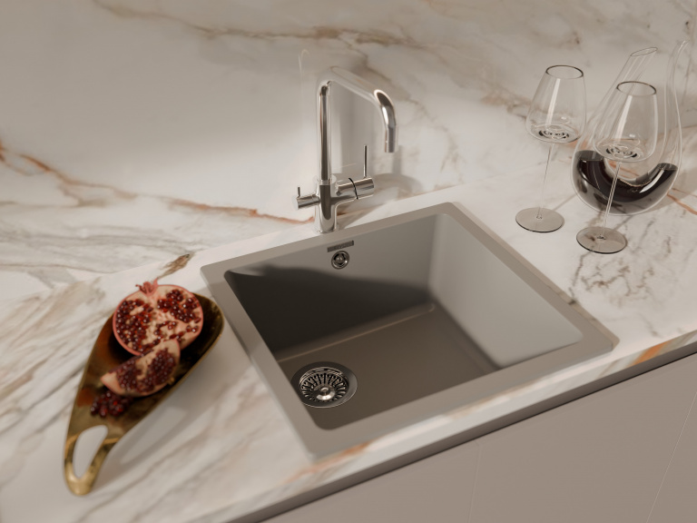 Мойка Rivelato BERKANA 45, 490х460х200мм, серый металлик
