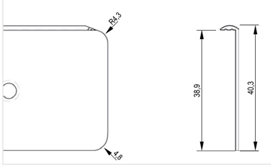 Планка торцевая 38мм, R4,3, L=630мм, левая, алюминий, EGGER