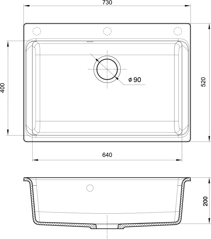 Мойка Rivelato AXEL 70, 730х520x200мм, антрацит