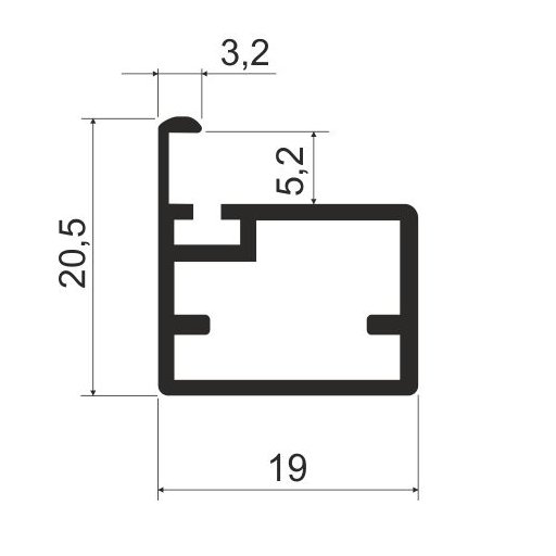 MZ07 Алюминиевый профиль для стекла, 19х20,6мм, L=6000мм, латунь