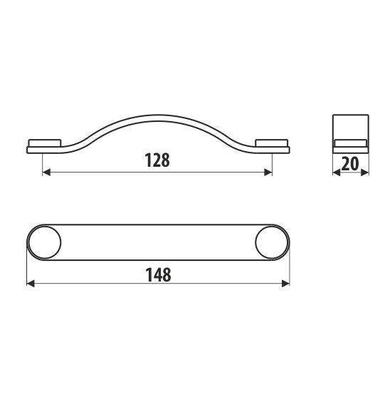 Ручка-скоба, UL24-128-S2-G3EN, 128мм, кожа/сталь, коричневый/бронза
