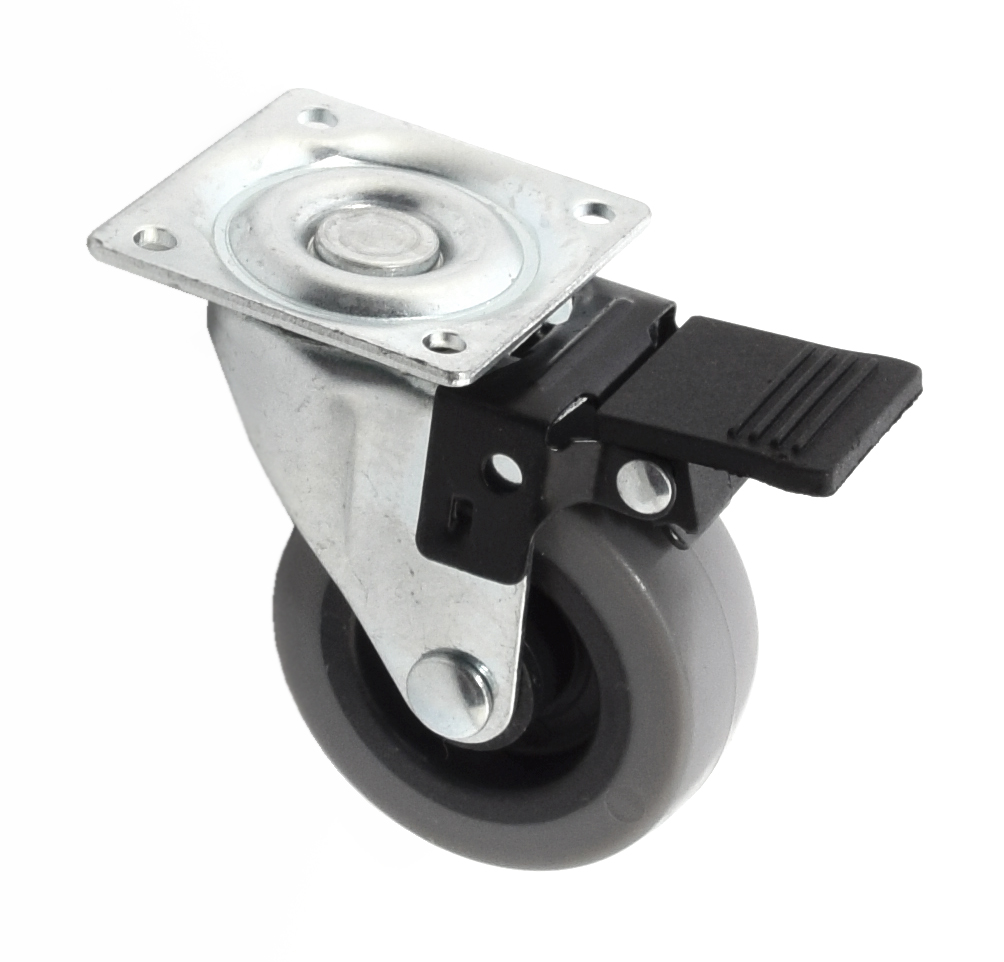 Опора колесная с площадкой, d=50мм, со стопором, резина, серый, до 35кг, h=64мм, CMF