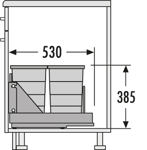 Система сортировки "Bottom Mount-S", 2х24л, 350x530x385мм, в шкаф 400мм, полного выдвижения, серебро
