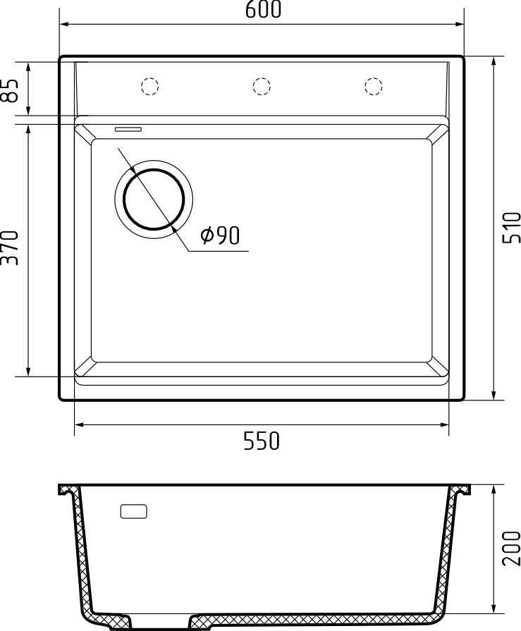Мойка Rivelato TESORO 605-L, 600х510х200мм, антрацит