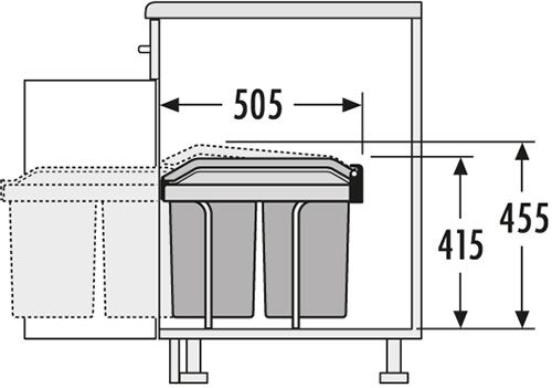 Система сортировки "Tandem", 2х15л, 252х505х455мм, в шкаф на 300мм, темно-серый