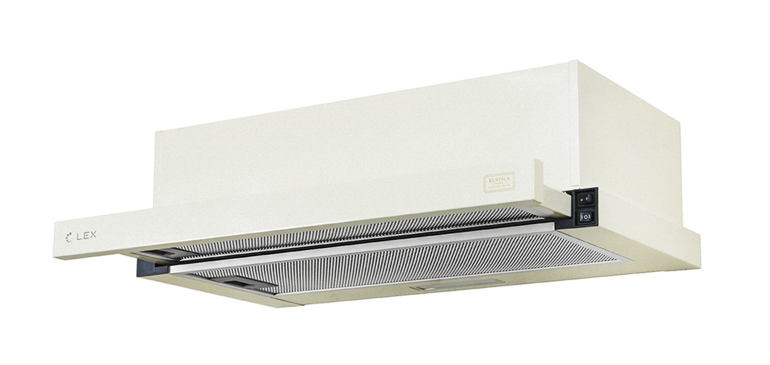 Вытяжка встраиваемая телескопическая HUBBLE 600 IV LIGHT, 60см, б/угольного фильтра, бел. антик, Lex