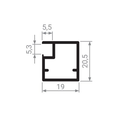 MZ01 Алюминиевый профиль для стекла, 20,5х19мм, L=6000мм, ЧЕРНЫЙ