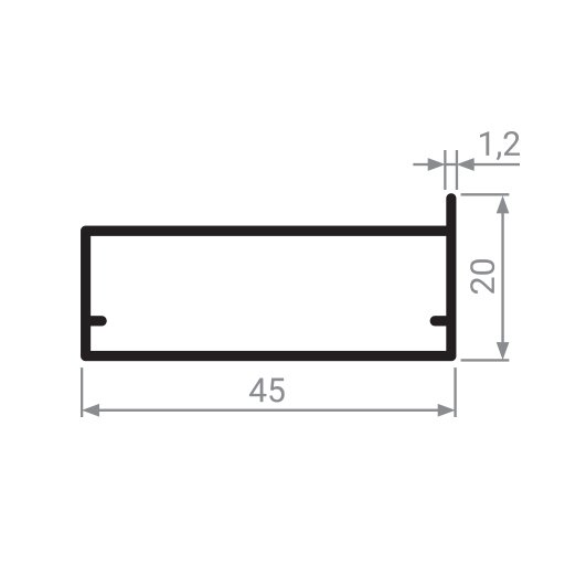 MZ12 Алюминиевый профиль для стекла, 45х20мм, L=6000мм, коньяк