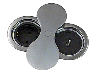 Встраиваемая, 1хEURO+1хUSB A, сдвижн. крышка, нерж.сталь, 146х71х46мм, пластик/металл, SFL