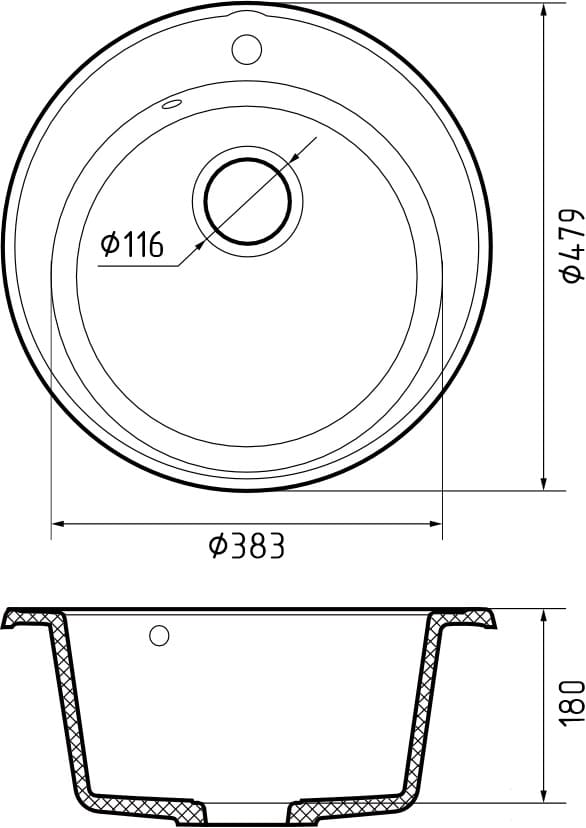 Мойка ЭкоМ 4800, d=480мм, кварц, белый (без сифона)