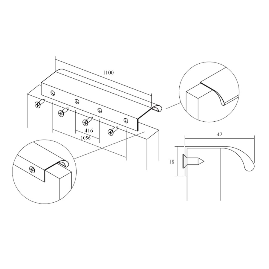 Ручка торцевая, 03721056L29, ONA, 1056мм, металл, матовое темное золото, Viefe