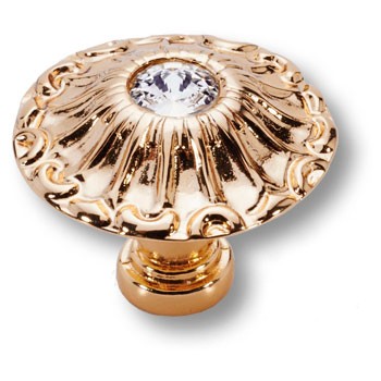 Ручка-кнопка, 15.304.24 SWA 19, d=24мм, металл/кристаллы Swarovski, глянцевое золото 24К