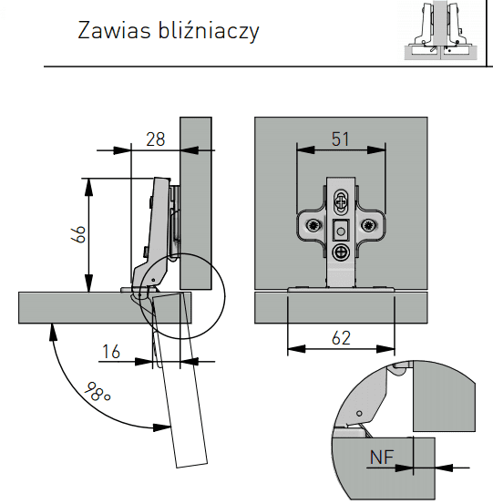 GTV Петля полунакладная, с планкой 0мм, клиповая, без пружины, БЕЗ еврошурупа, 45мм, ЭКОНОМ