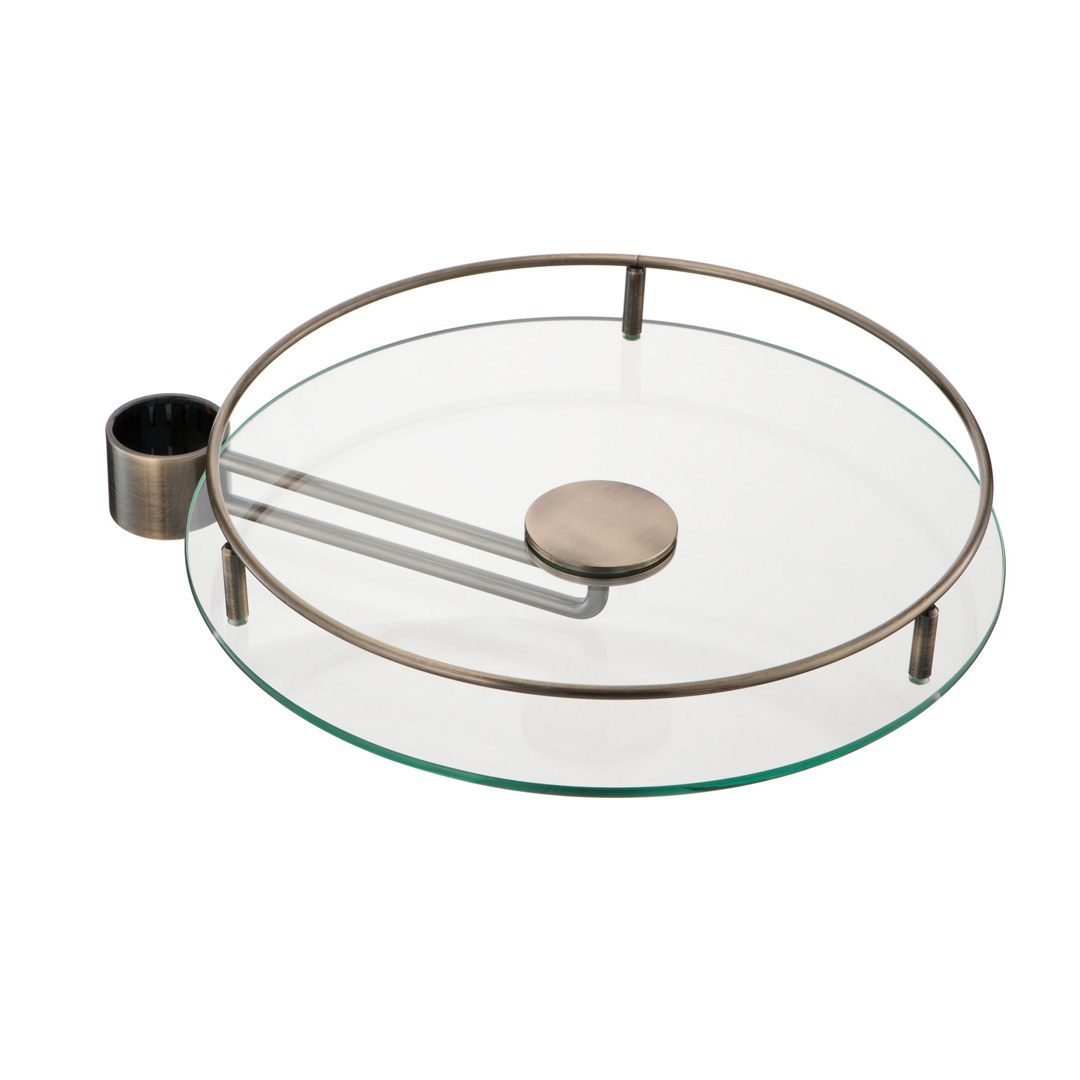 Полка боковая стеклянная с рейлингом, d=350мм, бронза