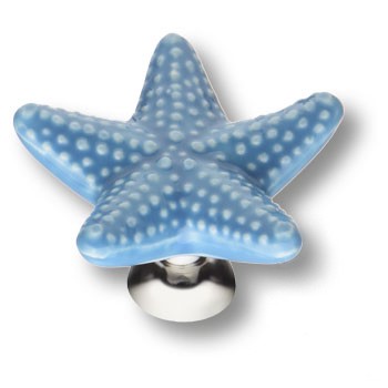 Ручка-кнопка, STAR 006, d=40/15мм, металл/керамика, глянцевый хром/голубой