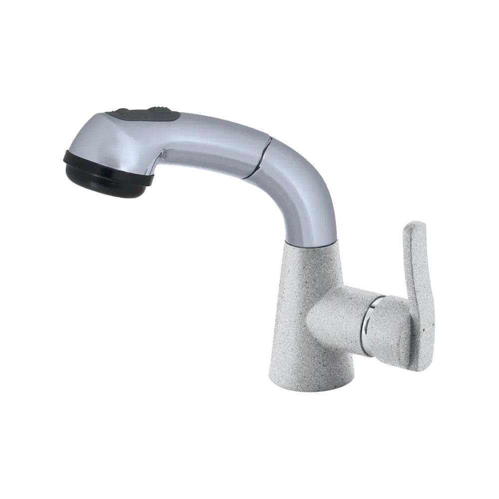 Смеситель GranFest 3773, d=40 мм, выдвижная лейка, серый