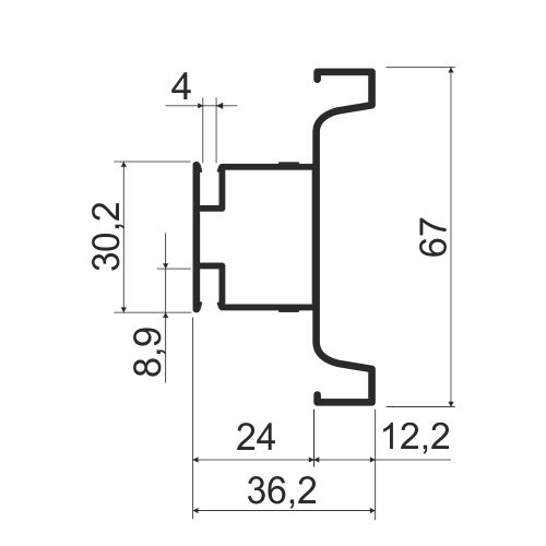 Вертикальная ручка-профиль C-образная, h=67мм, L=5м, серебро