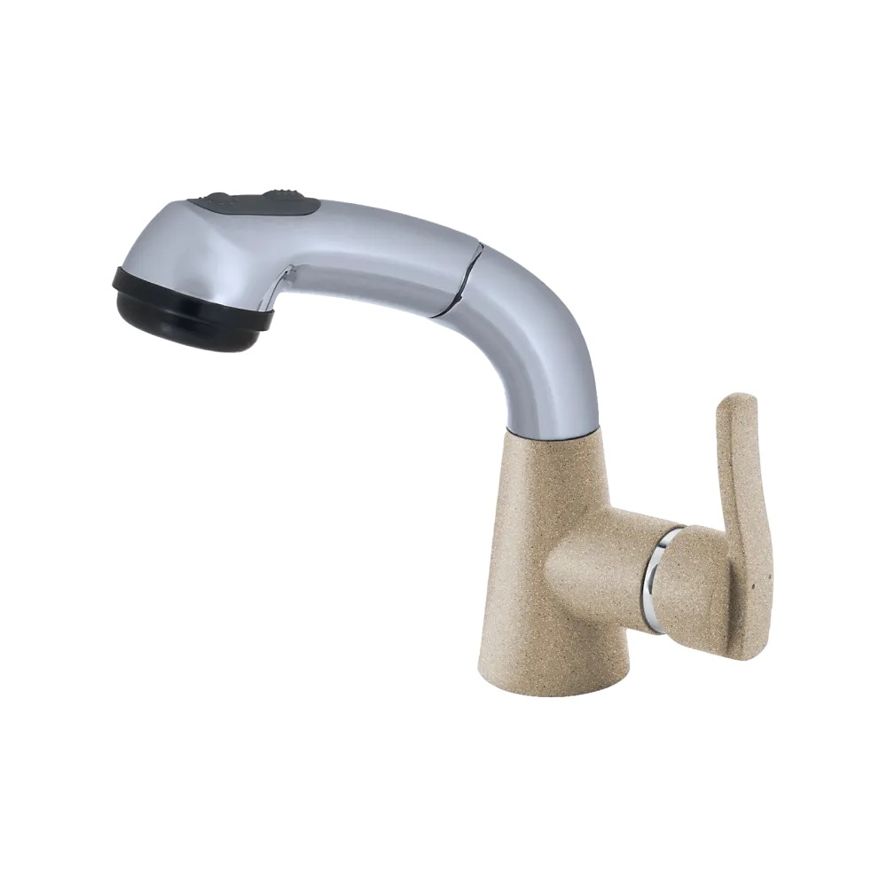 Смеситель GranFest 3773, d=40 мм, выдвижная лейка, песочный