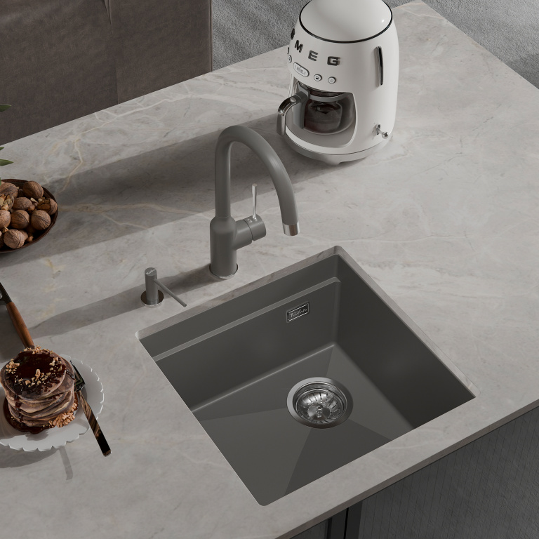Мойка Rivelato LINO 454-R, 450х440х200мм, серый металлик