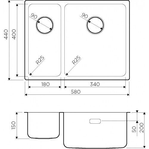 Мойка Tadzava 58-2-U/I-IN-R, нержавеющая сталь, нержавеющая сталь
