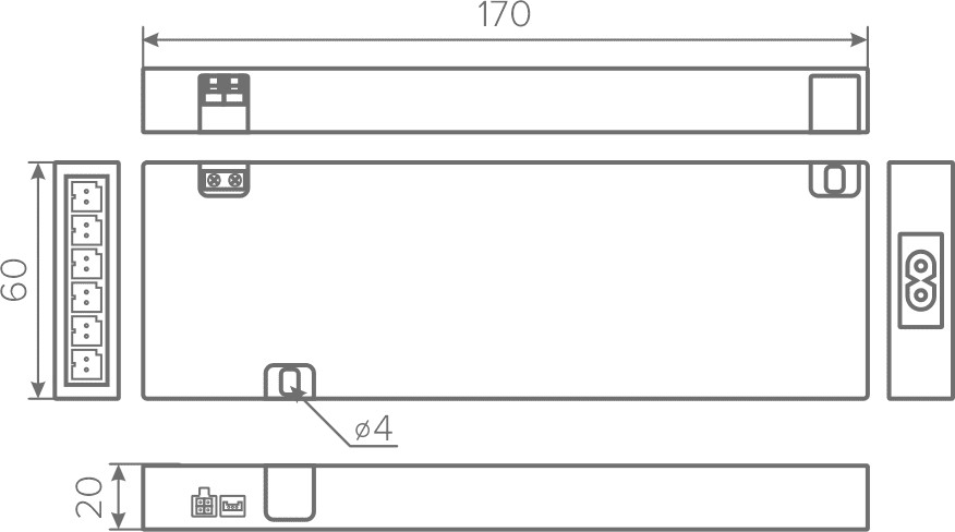 Трансформатор  60W/12V, IP20, компактный, шнур 1м/miniAMPх6, пластик, CLIX AQ