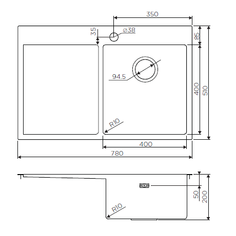 Мойка Akisame 78-GM-R, нержавеющая сталь, вороненая сталь