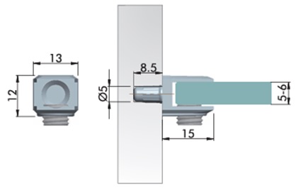 Полкодержатель для стекла 5-6мм, врезной, толщина задней стенки 3мм, никель, "трапеция", CMF