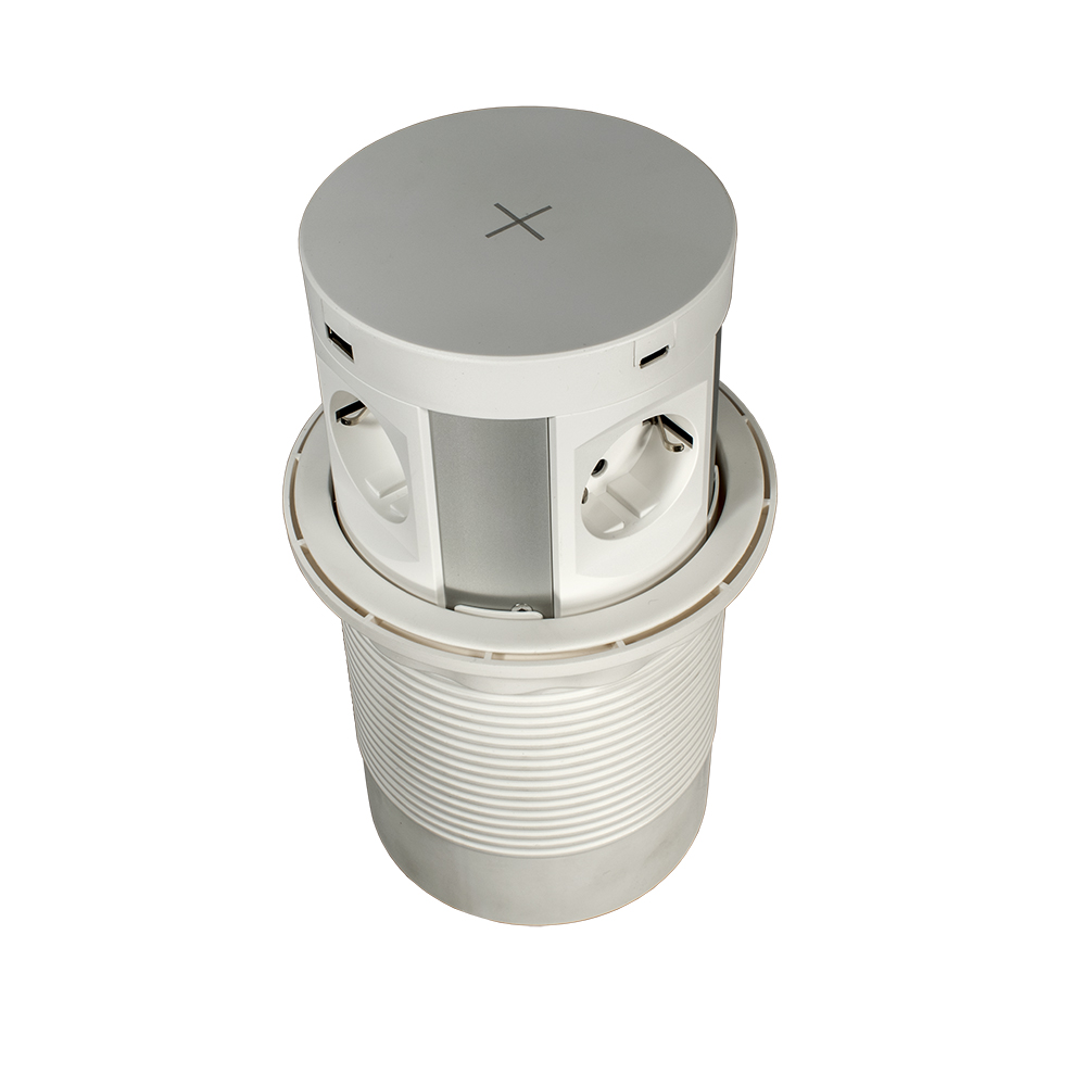 Вертикальная, 4хEURO+4хUSB A+C+индукц.зарядка, Ø120мм, автомат, пластик, белый, GLS