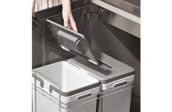 Контейнеры для мусора выдвижные, 2х15л, в шкаф на 400мм, с доводчиком, хром/серый