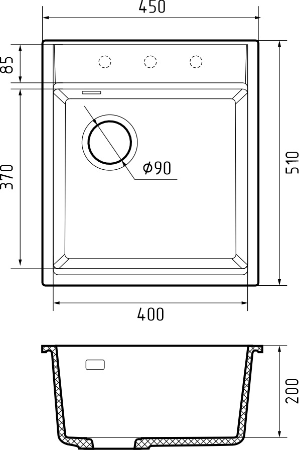 Мойка Rivelato TESORO 455-L, 450х510х200мм, антрацит
