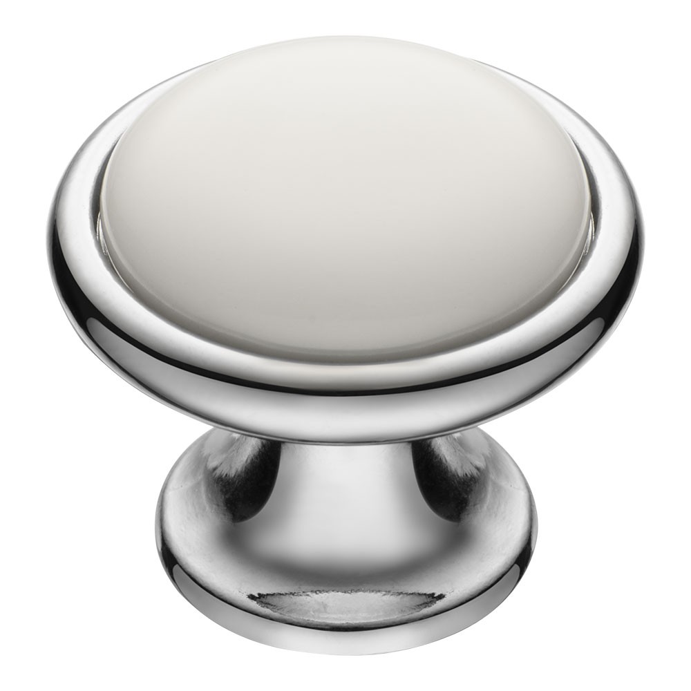 Ручка-кнопка, 3008-10-000, d=35мм, металл/керамика, глянцевый хром/белый